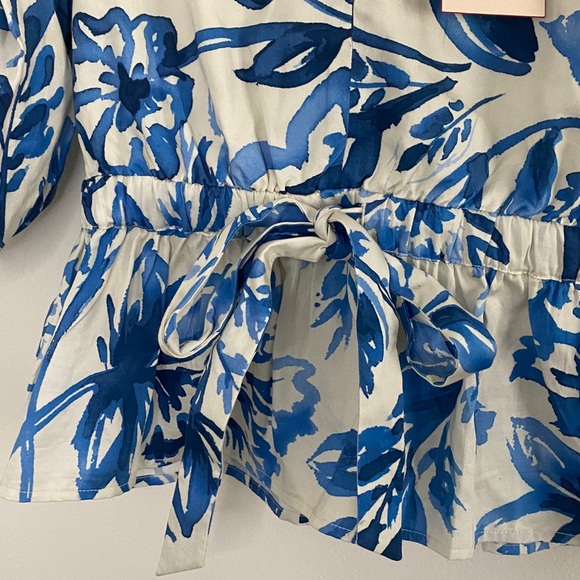 Figue NWT Blue and white Floral Joyce Top Vneck Bubble sleeve size 2 $348 - Picture 3 of 8